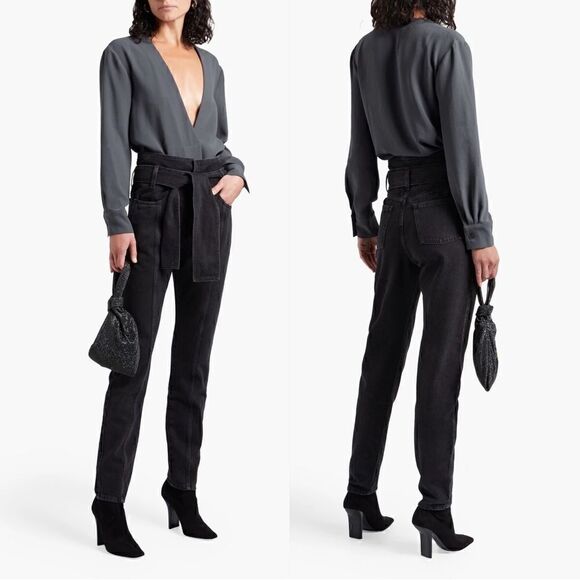 IRO Ouzilly Paperbag Belted Faded Black High Rise Tapered Jeans Sz 8 NWT - Picture 3 of 12